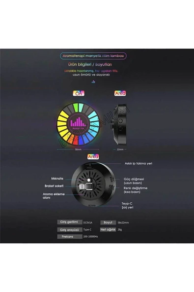 Rgb Sese Duyarlı Ritim Animasyonlu Müzik Ekolayzer 22 Ledli Şarjlı Kokulu Led Disk - 6