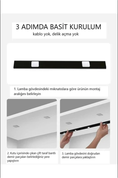 Cata Hareket Sensörlü - Dekoratif Gece Lambası - Usb Şarjlı Led Aydınlatma Siyah Kasa 40cm Şarjlı Dolap L - 6