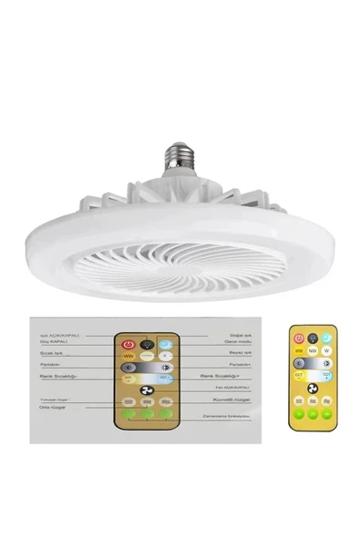 ADAL Vantilatör 3 Kademe Hız Dimlenebilir 3 Renk Led Işıklı Poyraz Kumandalı Fan Led Ampul - 3