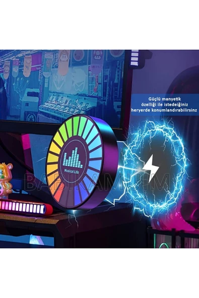 Rgb Sese Duyarlı Ritim Animasyonlu Müzik Ekolayzer 22 Ledli Şarjlı Kokulu Led Disk - 7
