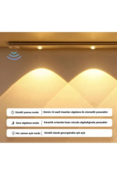 sekizgen led 1 Adet 60 Cm Hareket Sensörlü 3 Renk Usb Şarj Dim Edilebilir Taşınablir Mutfak Gece Lambası Cabinet - 4