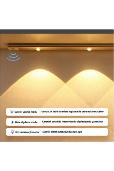 Cata Hareket Sensörlü - Dekoratif Gece Lambası - Usb Şarjlı Led Aydınlatma Siyah Kasa 40cm Şarjlı Dolap L - 3