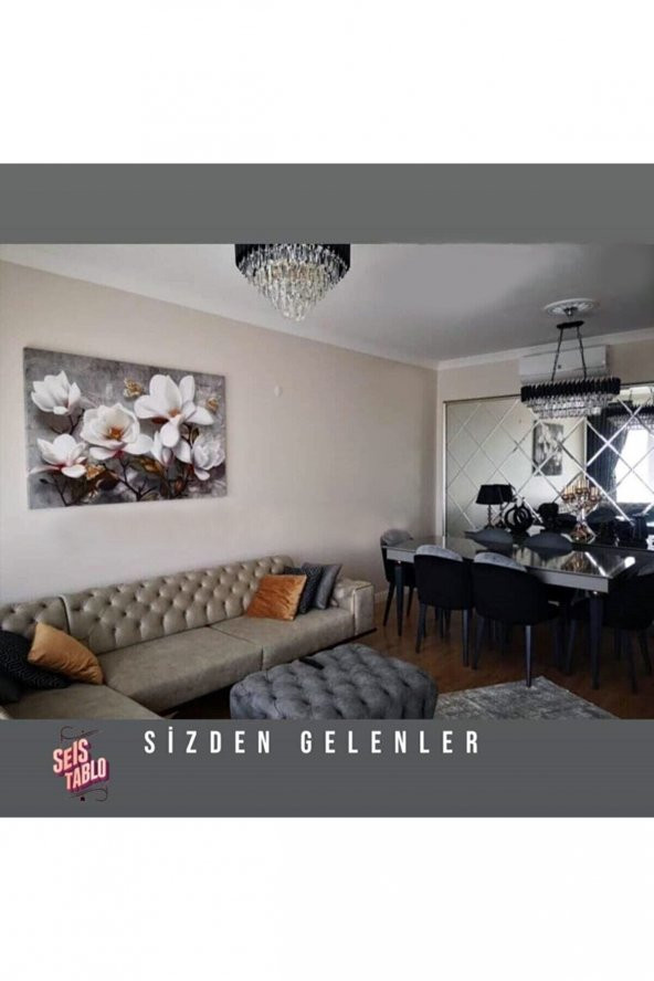 Seİs Tablo Beyaz Çiçekler Modern Kanvas Tablo 120x70 - 2