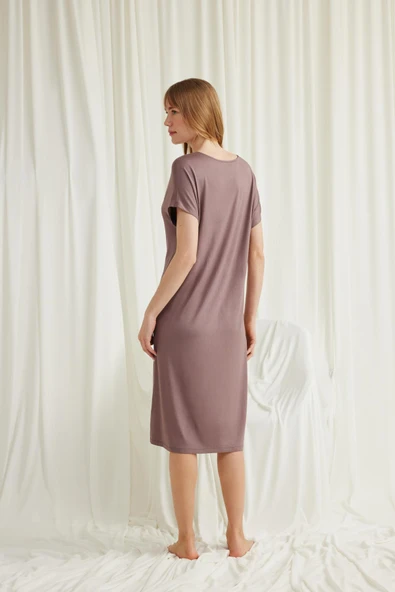 Yakası Dantelli Kısa Kollu Gecelik - Resim 5