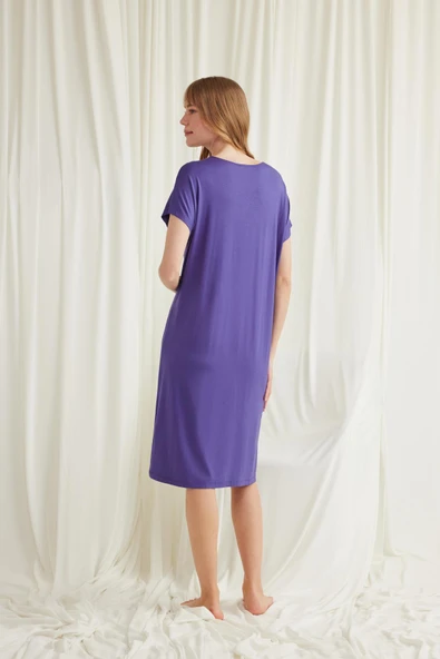 Yakası Dantelli Kısa Kollu Gecelik - Resim 4