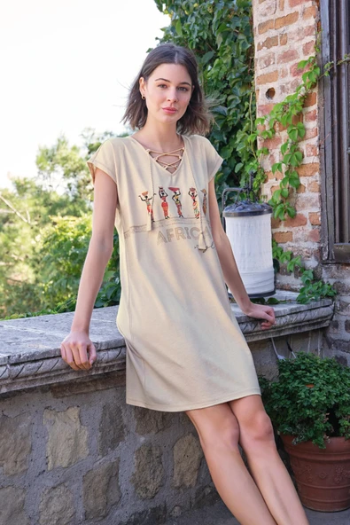 Afrika Etnik Baskılı Dantelli "Africa Style" Gecelik - Resim 6