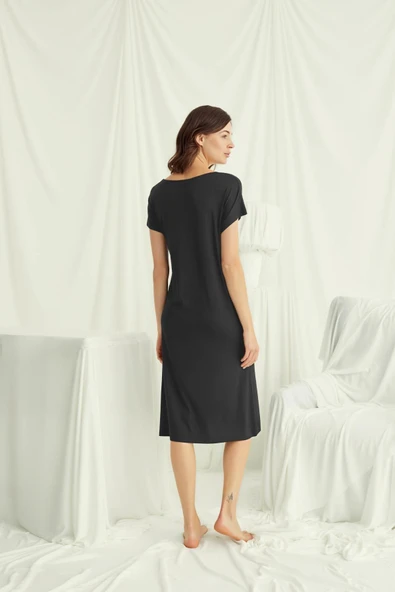 Yakası Dantelli Kısa Kollu Gecelik - Resim 4