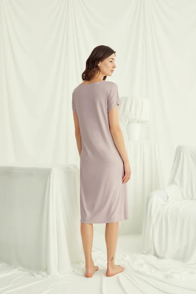 Yakası Dantelli Kısa Kollu Gecelik - 5