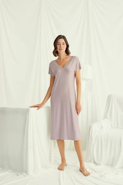 Yakası Dantelli Kısa Kollu Gecelik - 4