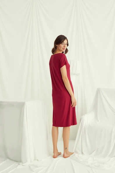 Yakası Dantelli Kısa Kollu Gecelik - Resim 4