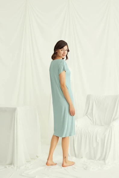 Yakası Dantelli Kısa Kollu Gecelik - Resim 6