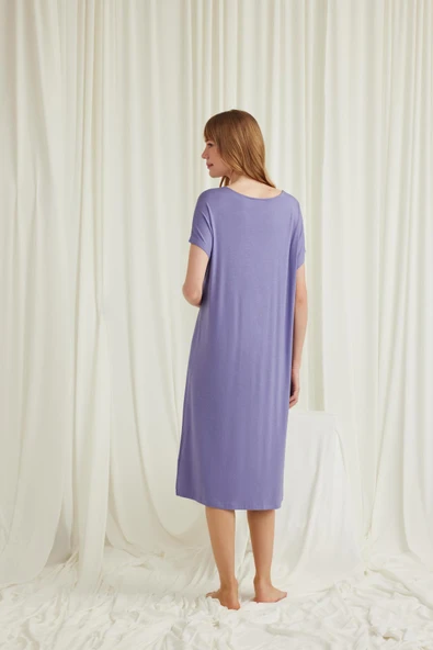 Yakası Dantelli Kısa Kollu Gecelik - Resim 5