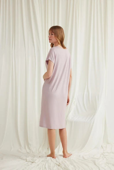 Yakası Dantelli Kısa Kollu Gecelik - Resim 6