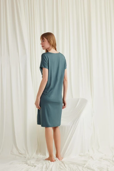 Yakası Dantelli Kısa Kollu Gecelik - Resim 6