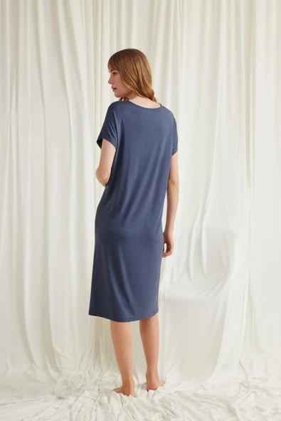 Yakası Dantelli Kısa Kollu Gecelik - Resim 5