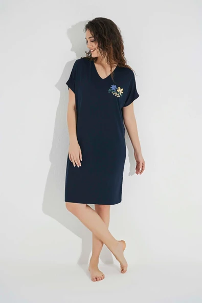 Çiçek ve Yaprak Baskılı "Summer Vocation" Gecelik - Resim 4