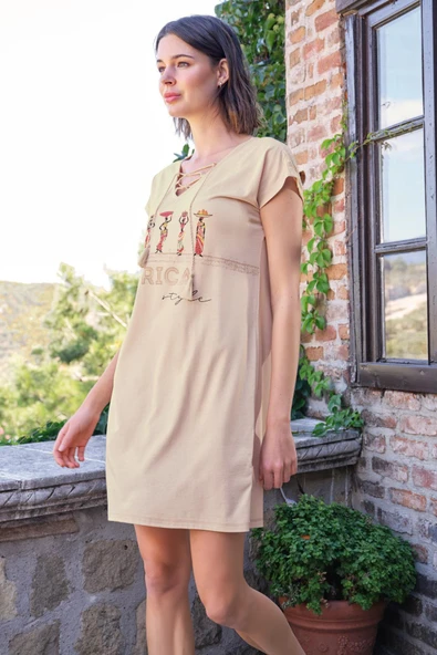 Afrika Etnik Baskılı Dantelli "Africa Style" Gecelik ürün görseli