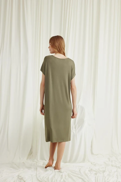 Yakası Dantelli Kısa Kollu Gecelik - Resim 4