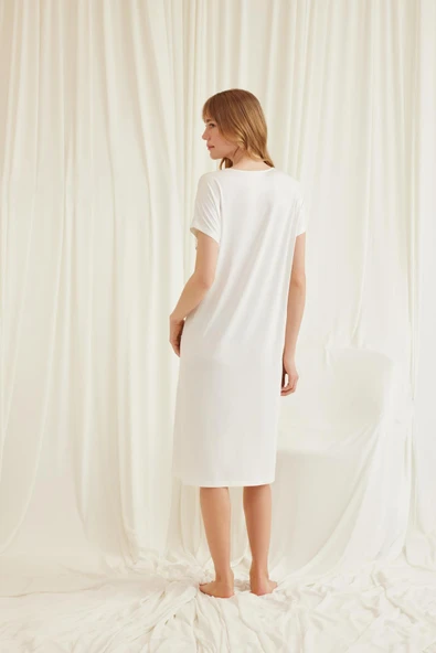 Yakası Dantelli Kısa Kollu Gecelik - Resim 5