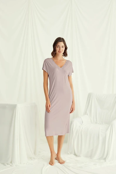 Yakası Dantelli Kısa Kollu Gecelik - 2