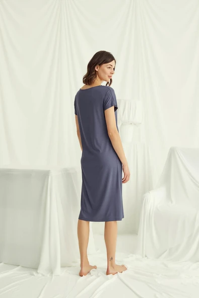 Yakası Dantelli Kısa Kollu Gecelik - Resim 5