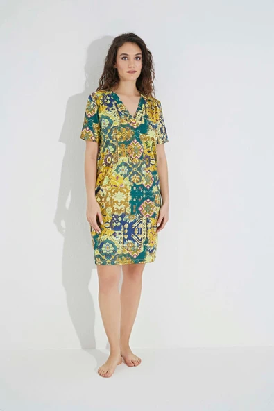 Kısa Kollu Desenli Gecelik ürün görseli