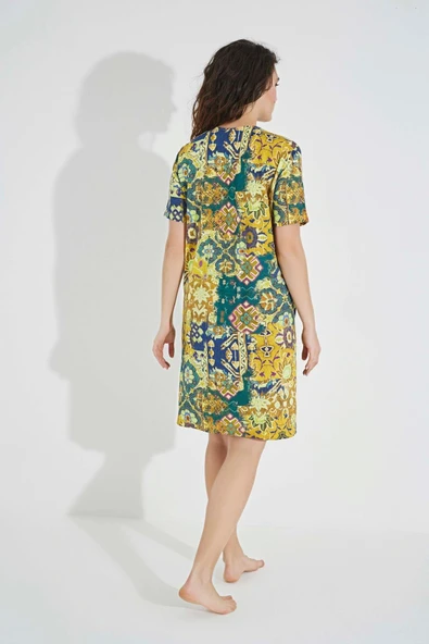 Kısa Kollu Desenli Gecelik - Resim 2