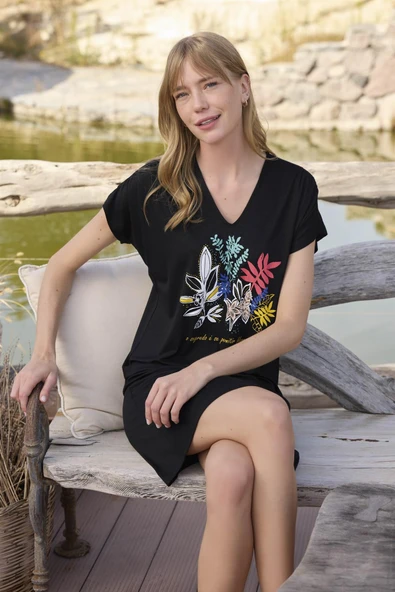 Yaprak Baskılı "o Segredo e se Permitir Florescer" Gecelik - Resim 5