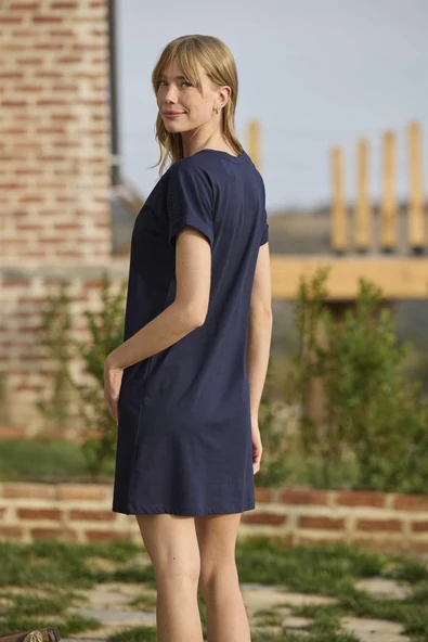 Meyve ve Yaprak Baskılı Dantelli "Feel Good" Gecelik - 5