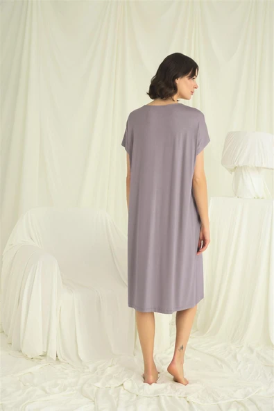 Yakası Dantelli Kısa Kollu Gecelik - Resim 4