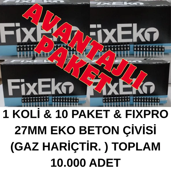 FIXPRO 27MM EKO BETON ÇİVİSİ ( GAZ HARİÇTİR. ) 1 PAKET ( 1.000 ADET ) & 10 PAKET (AVANTAJLI PAKET ) - 1