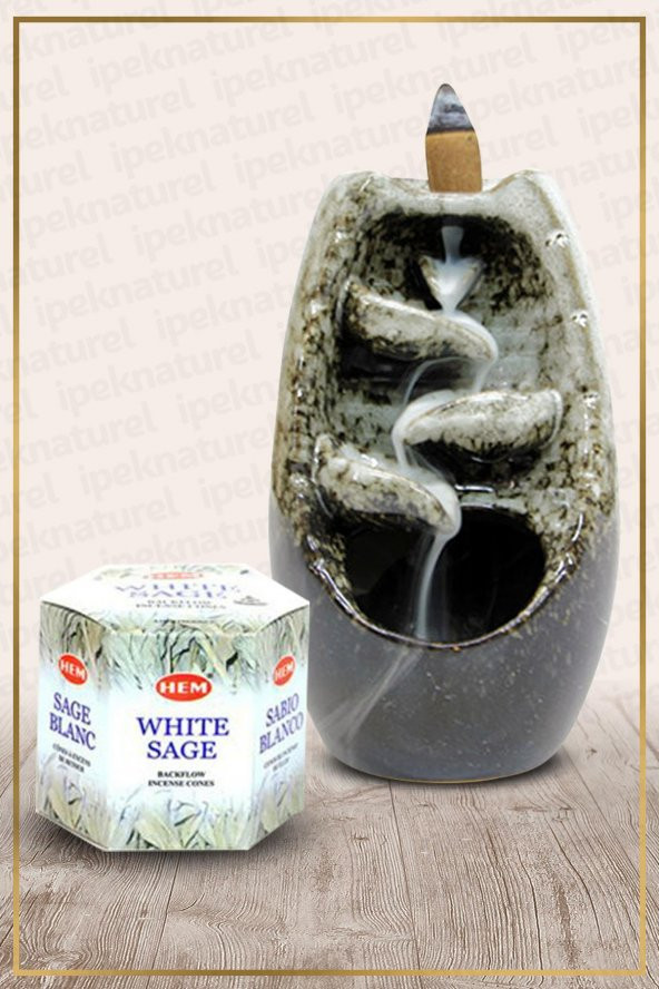 Geri Akışlı Şelale Temalı Gri Tütsülük No:16 Ve White Sage Konik Tütsü 40 Adet - 1