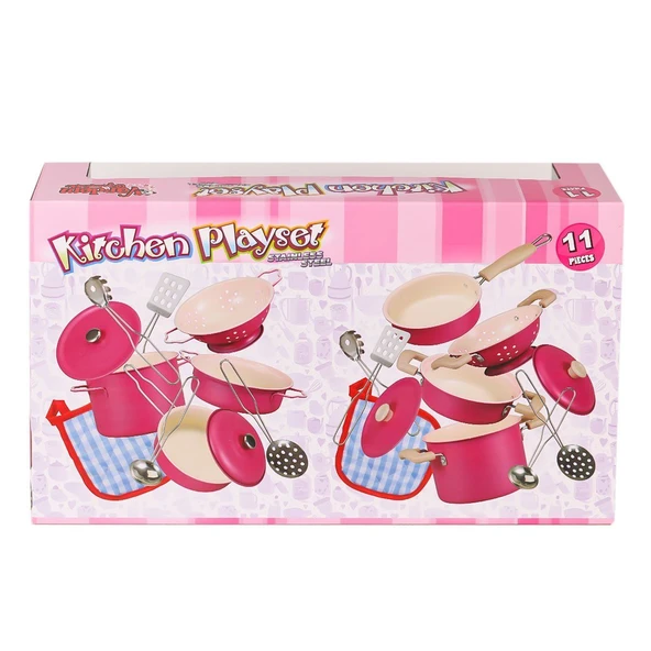 3815-6A Emaye Tencere 11 Parça Pembe - Resim 2