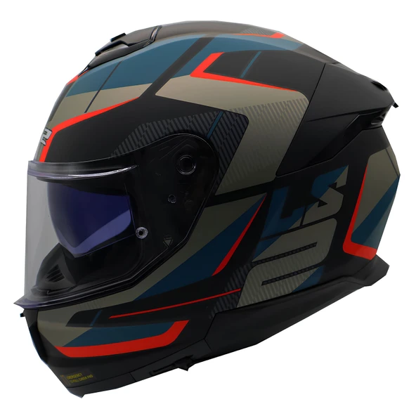 LS2 STREAM 2 ROAD MAT SİYAH-GRİ-MAVİ-KIRMIZI FULL FACE KASK - Resim 2