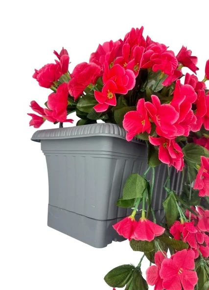 Nettenevime Yapay Çiçek Fuşya Begonvil Sarkan Menekşe Antrasit Küpeşte Askılı Saksıda Balkon Çiçeği Çiçek Sepeti - 6