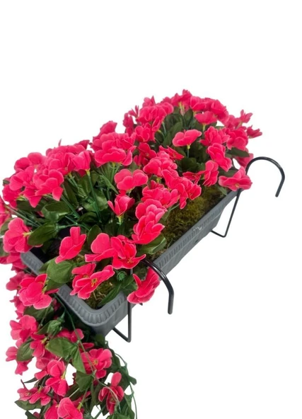 Nettenevime Yapay Çiçek Fuşya Begonvil Sarkan Menekşe Antrasit Küpeşte Askılı Saksıda Balkon Çiçeği Çiçek Sepeti - Resim 3