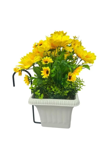 Nettenevime Yapay Çiçek Ay Çiçeği Krem Küpeşte Askılı Saksıda Balkon Çiçeği - Resim 6