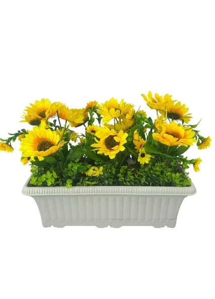 Nettenevime Yapay Çiçek Ay Çiçeği Krem Küpeşte Askılı Saksıda Balkon Çiçeği ürün görseli