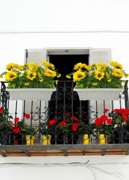 Nettenevime Yapay Çiçek Ay Çiçeği Krem Küpeşte Askılı Saksıda Balkon Çiçeği - Resim 2