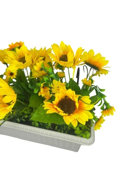 Nettenevime Yapay Çiçek Ay Çiçeği Krem Küpeşte Askılı Saksıda Balkon Çiçeği - Resim 3