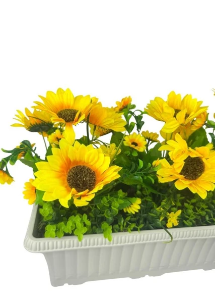 Nettenevime Yapay Çiçek Ay Çiçeği Krem Küpeşte Askılı Saksıda Balkon Çiçeği - Resim 4