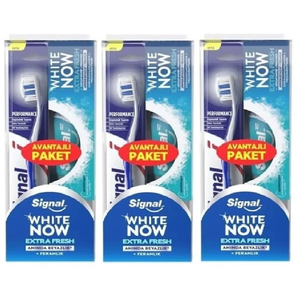Signal White Now Extra Fresh Diş Macunu 50 Ml + Diş Fırçası x 3 Set