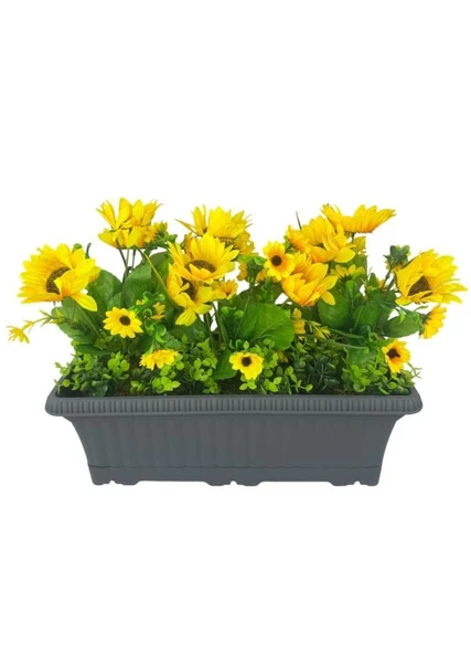 Nettenevime Yapay Çiçek Ay Çiçeği Antrasit Küpeşte Askılı Saksıda Balkon Çiçeği ürün görseli 1