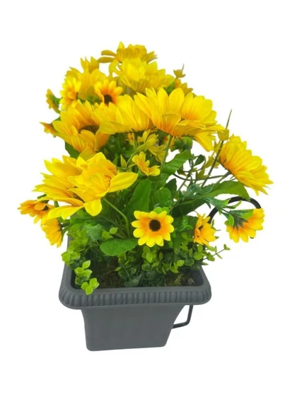 Nettenevime Yapay Çiçek Ay Çiçeği Antrasit Küpeşte Askılı Saksıda Balkon Çiçeği - Resim 2