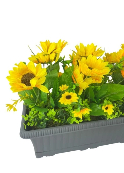 Nettenevime Yapay Çiçek Ay Çiçeği Antrasit Küpeşte Askılı Saksıda Balkon Çiçeği - Resim 6