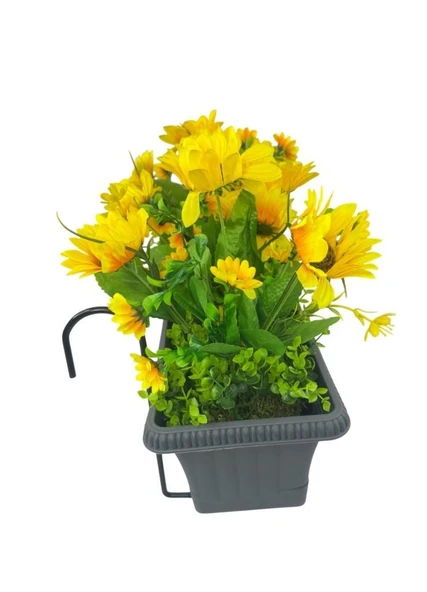 Nettenevime Yapay Çiçek Ay Çiçeği Antrasit Küpeşte Askılı Saksıda Balkon Çiçeği - Resim 4