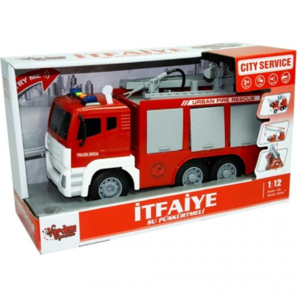 Vardem 1:12 Sürtmeli Sesli Işıklı Su Püskürtmeli Itfaiye WY850A - Resim 2