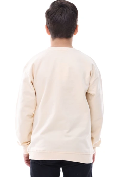 Basic Bisiklet Yaka Şardonlu Çocuk Sweatshirt 3-10 Yaş Krem - Resim 12