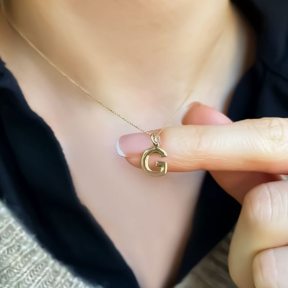 14 Ayar Altın G Harfli Kolye - Resim 3