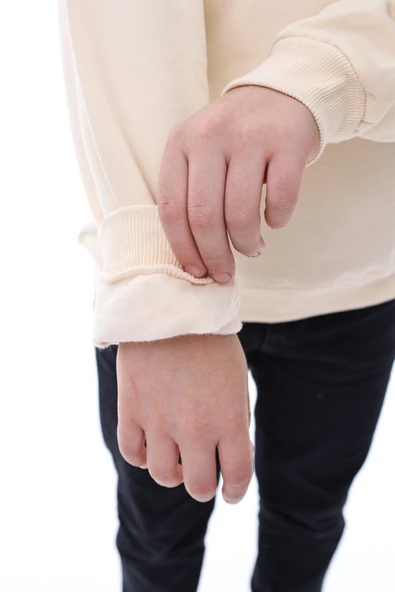 Basic Bisiklet Yaka Şardonlu Çocuk Sweatshirt 3-10 Yaş Krem - Resim 9